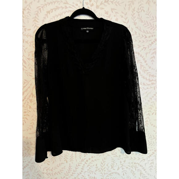 Catherine Malandrino Tops - Catherine Malandrino Elegant Black Lace Sleeve Blouse L